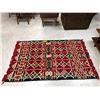Image 1 : Kilim Rug made in Turkey with Red and Cream Tones and Red Fringe Ends on two sides - approx. 4feet x