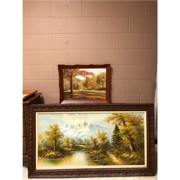 Two Framed Original Scenic Paintings - largest is approx. 55in x 21 1/2in - smaller by Lesley Hill