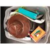 Image 2 : Bin Full of Leather Hats, Hockey Cards and other Estate Items - new and used