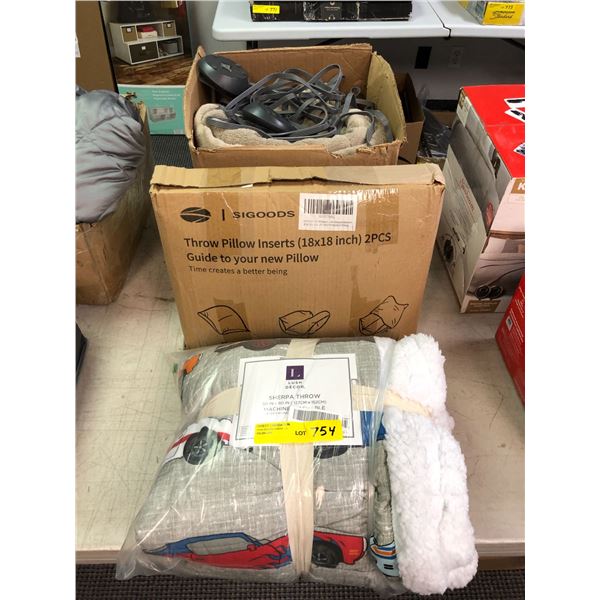 Kids Twin Sherpa Throw by Lush Décor (50x60in) plus Throw Pillow Inserts and Sunbeam Plush Beige Hea