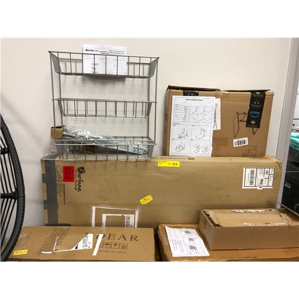 Group Lot of Home Items - Closetmaid pullout wire shelving, TV or Bedside Tray, Entertainment Centre