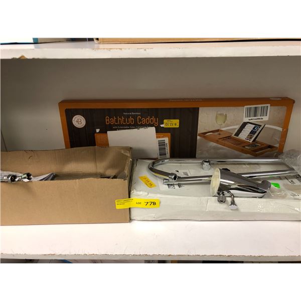 DELTA Bathroom Sink Faucet and Bamboo Bathtub Caddy (plus misc. parts)