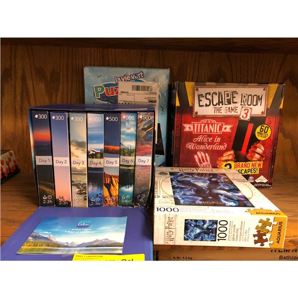 Group of Games - 7 Days of Happiness Puzzles, Harry Potter Puzzle, Escape Room The Game 3, plus Roll