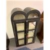 Image 1 : Vintage Cabinet with Glass Shelves - Unique Double Barrel Top - Painted Black - Approx. 24 x 12 x 44