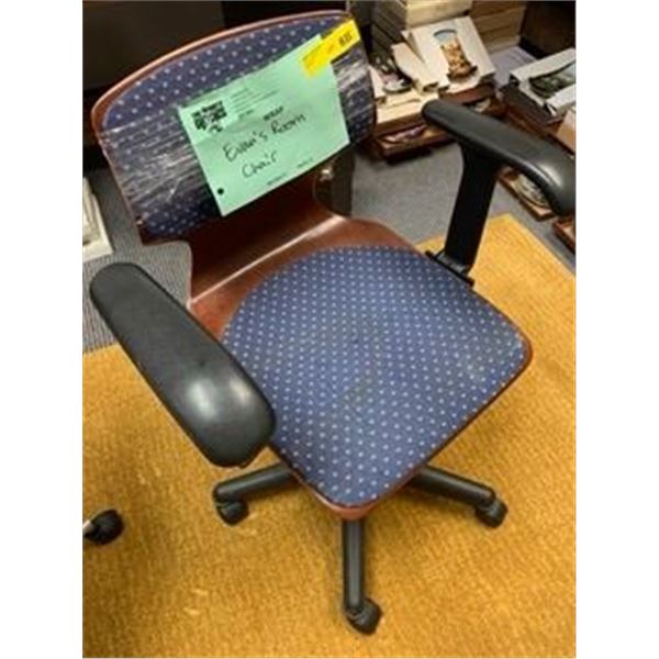 Upholstered Wood Back Desk Chair from the Hockey Show (Evan's Room)
