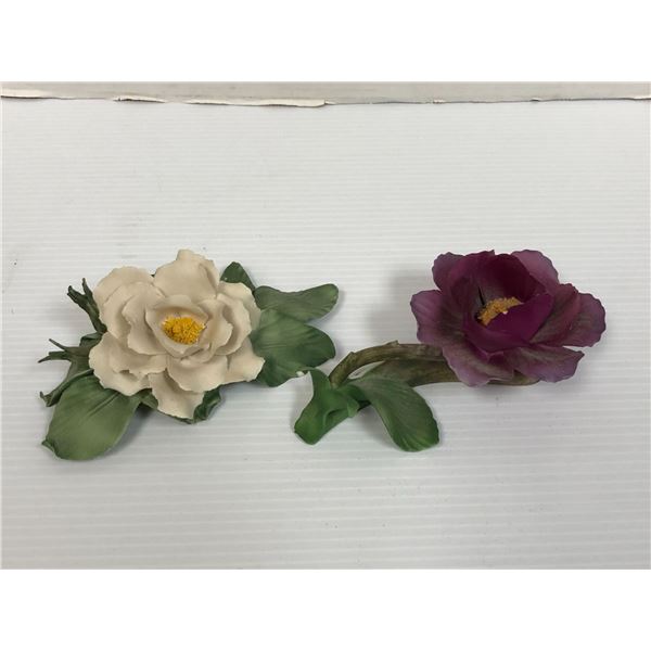 Capodimonte Flowers - one in excellent condition, the other has a broken pedal