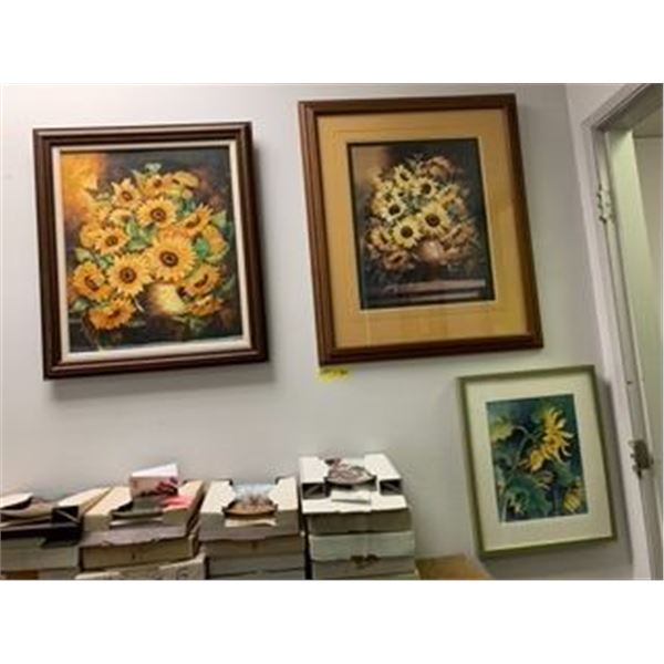 Group of Three Sunflowers - Original Painting, Watercolour and Print - Largest 28in x 33in