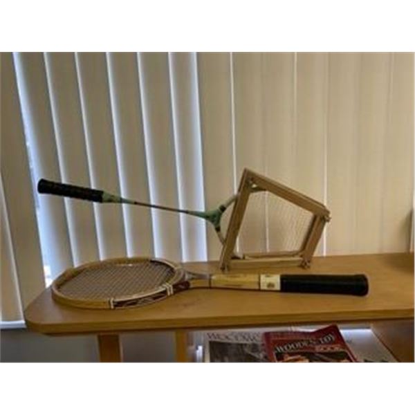 Two Vintage Tennis and Badminton Racquets - Pinguin and BlueBand Brands -