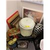 Image 1 : Corner Lot of Misc. Estate Items - Bird Cage, Framed Pictures, Small TV, Lamp, Candle Holder and Mor