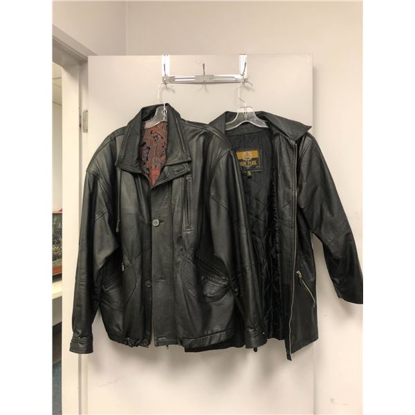 Two Men's Black Leather Jackets (Hyde Park and Unknown) - One M and the other Size 52