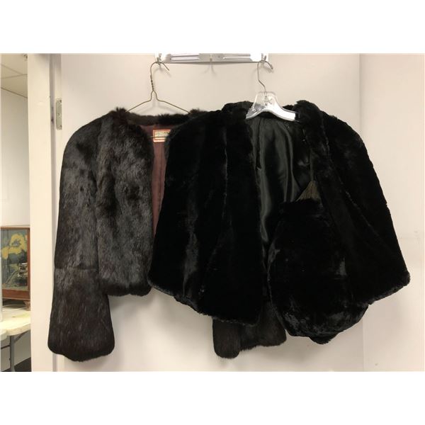 Two Ladies Black Fur Coats - one with fur hand muffler