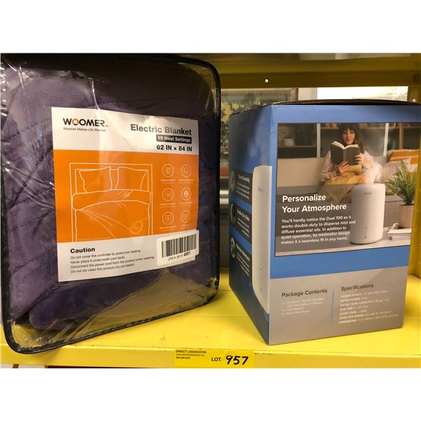 Woomer Electric Blanket (Purple) and Ultrasonic Cool Mist Humidifier and Diffuser