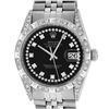 Image 1 : Rolex Mens Stainless Steel Black Diamond Lugs & Pyramid Bezel Datejust Wristwatc
