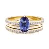 Image 2 : 1.31 ctw Sapphire and Diamond Wedding Set - 14KT Yellow Gold