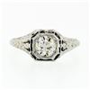 Image 4 : Antique Deco Belais 18k Gold European Diamond Engraved Filigree Engagement Ring