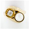 Image 1 : Antique 14k Gold 7.2mm Pearl .58 ctw Old Mine Cushion Diamond Bypass Cocktail Ri