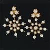 Image 2 : Vintage 14k Gold 2.75 ctw Diamond & Pearl Earrings w/ Snowflake Dangle Enhancers