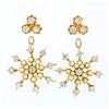 Image 3 : Vintage 14k Gold 2.75 ctw Diamond & Pearl Earrings w/ Snowflake Dangle Enhancers