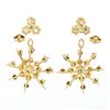 Image 5 : Vintage 14k Gold 2.75 ctw Diamond & Pearl Earrings w/ Snowflake Dangle Enhancers