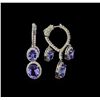 Image 2 : 14KT White Gold 8.10 ctw Tanzanite and Diamond Earrings
