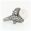 Image 5 : Jean Vitau 18k Black Gold 13.4mm Round Pearl & Diamond Bypass Statement Ring