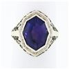 Image 1 : Antique Art Deco 14k Gold Custom Marquise Cut Bezel Set Amethyst Solitaire Ring