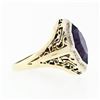 Image 5 : Antique Art Deco 14k Gold Custom Marquise Cut Bezel Set Amethyst Solitaire Ring