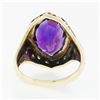 Image 7 : Antique Art Deco 14k Gold Custom Marquise Cut Bezel Set Amethyst Solitaire Ring