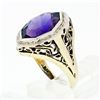 Image 9 : Antique Art Deco 14k Gold Custom Marquise Cut Bezel Set Amethyst Solitaire Ring