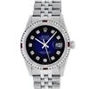 Image 2 : Rolex Mens SS 36 Blue Vignette Diamond & Ruby Channel Set Diamond Datejust