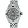 Image 2 : Rolex Ladies Stainless Steel Slate Grey Stamp Diamond & Emerald Datejust Wristwa