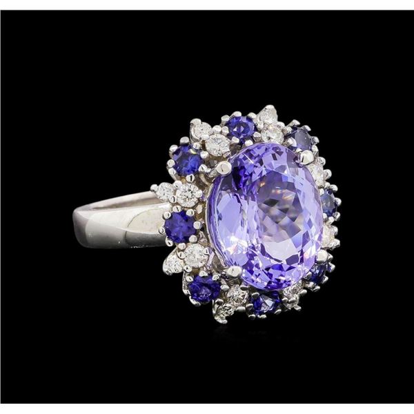 14KT White Gold 5.88 ctw Tanzanite, Sapphire and Diamond Ring