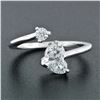 Image 3 : Modern 14K White Gold .84 ctw GIA Heart & Round Cut Diamond Moi et Toi Bypass Ri