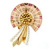 Image 2 : Retro Vintage 14k Gold Citrine Flower Red Stone Pearl Bow Ribbon Brooch Pendant