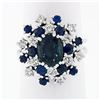 Image 1 : Vintage 18k White Gold 3.15 ctw Oval Sapphire Round Diamond Tiered Cluster Ring