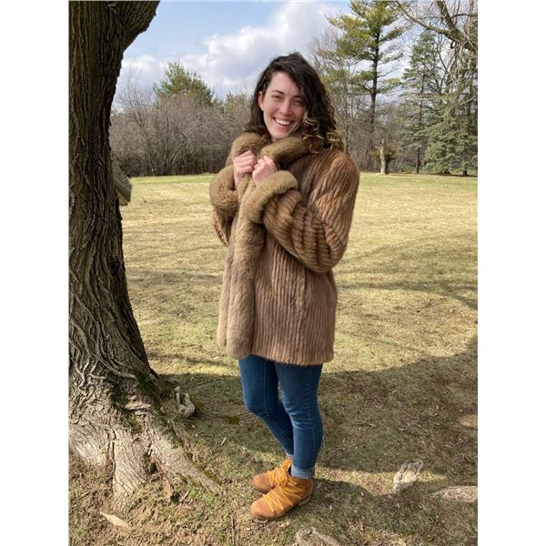 Autumn Brown Corded Saga Mink Fur Coat