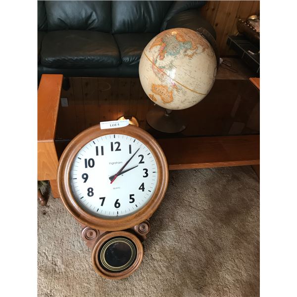 Ingraham Quartz Wall Clock w Key & World Globe