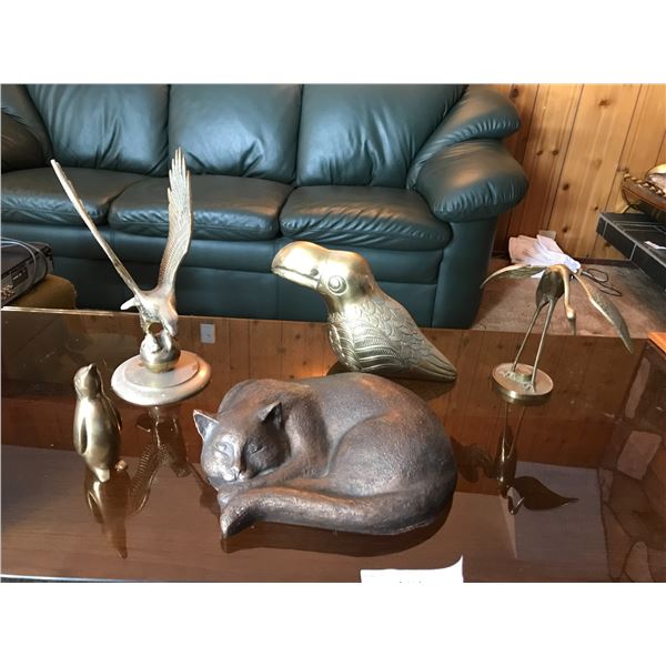 Assorted Brass & Metal Animal Ornaments (Toucan, Penguin Eagle, Cat & Stork)