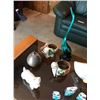 Image 2 : Assorted Animal Figurines, Blue Mountain Pottery Crane, Wood Cattle Sculpture, Mid Century Modern As