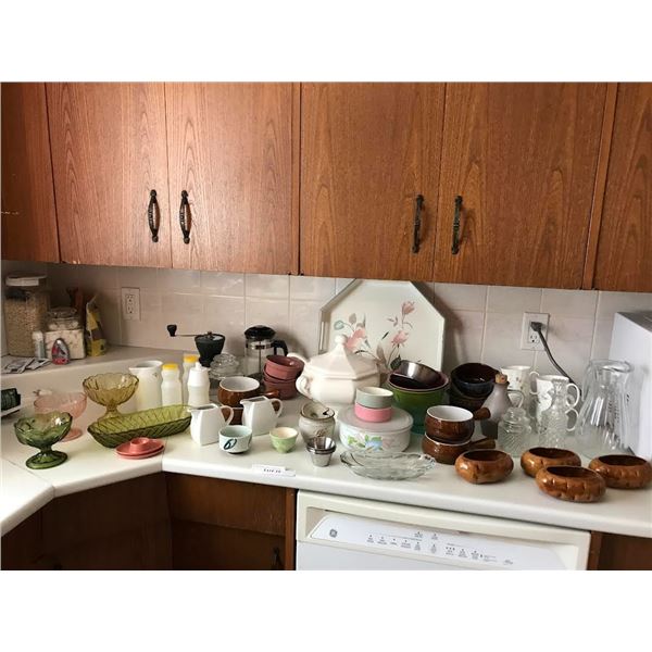 Beautiful Soup Tureen, Coffee Press, Soup Bowls, variety of Dishes, Cups & Coffee Grinder (not incl)