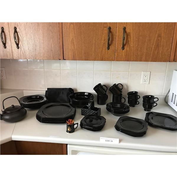 Mikasa Black English Dishware, Mugs, Teapot & Napkins