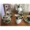 Image 3 : Gorgeous Green & Gold German Teapot, Cups/Saucers, Creamer/Sugar Bowl & Glass Vases