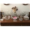 Image 1 : Crystal Decanter & Pitcher, various Bowls, Vases, Candy Dish, Candle Holders (Chipped), & Glasses