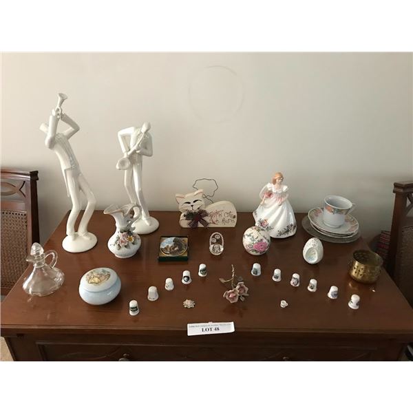 Saxophone & Trumpet Musician Sculptures, Royal Doulton Joanne Figurine, Brass Bowl,  of Plates, Thim