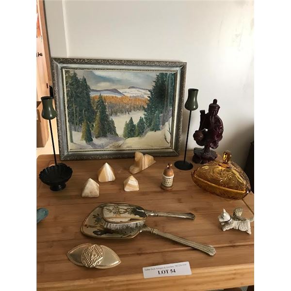 Soapstone Sphinx & Pyramids, Nature Landscape Picture, Beautiful Asian Rosewood Carving, Candle Hold