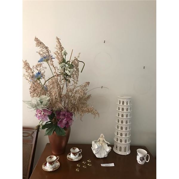 Dancing Figurine, Leaning Tower of Pisa Décor, 2 Royal Albert Cups & Saucers (Old Country Rose), Roy