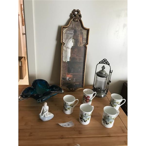 6 Royal London Teacup Set, Oil Lamp, Ornate Wall Décor, Murano Glass Bowl & Porcelain Figurine