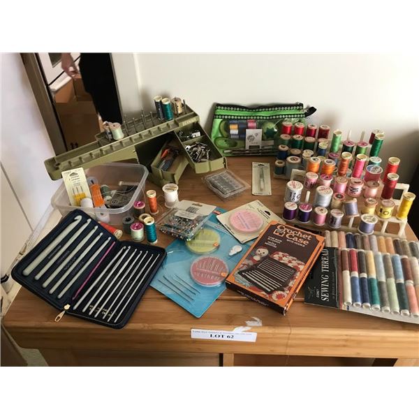 Large Selection of Sewing Supplies including Thread, Needles, Stitch Ripper, Sewing Kit, Pins, & Cro