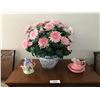 Image 1 : Colourful House Teapot, Water Pitcher/Basin, Large Silk Flower Arrangement w Teal/Pink Planter