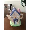 Image 2 : Colourful House Teapot, Water Pitcher/Basin, Large Silk Flower Arrangement w Teal/Pink Planter